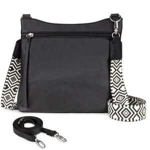 Women’s handbag Black Crossbody Bag with Patterned Strap